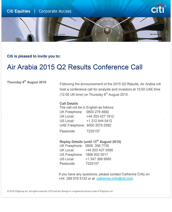 Air Arabia 2015 Q2 Results Conference Call