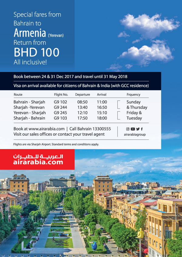 Special fares from Bahrain to Armenia