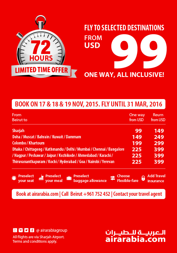 Fly to selected destination from USD 99 one way, all inclusive