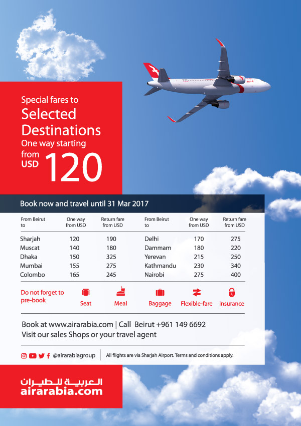 Special fares to selected destinations