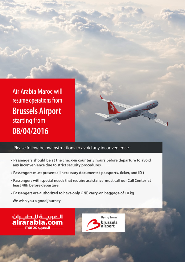 Air Arabia Maroc will resume operations from Brussels Airport starting from 08 April 2016