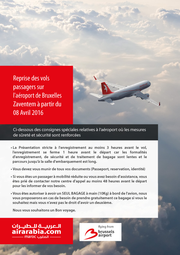Air Arabia Maroc will resume operations from Brussels Airport starting from 08 April 2016