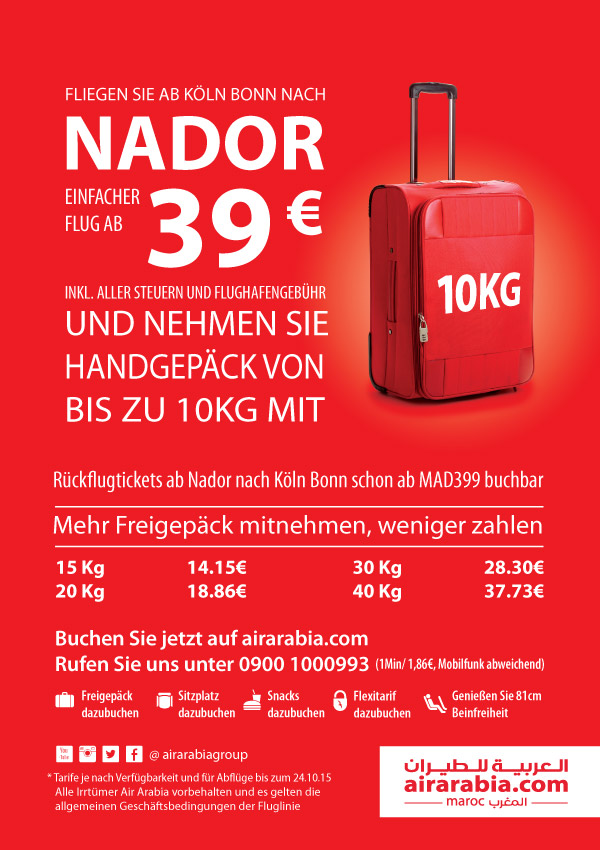 Fliegen Sie ab Köln bonn nach Nador einfacher Flug ab 39 Euro