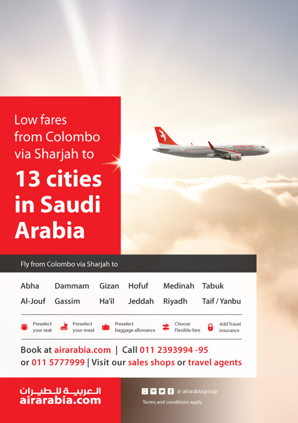 Low fares from Colombo to 13 cities in Saudi Arabia