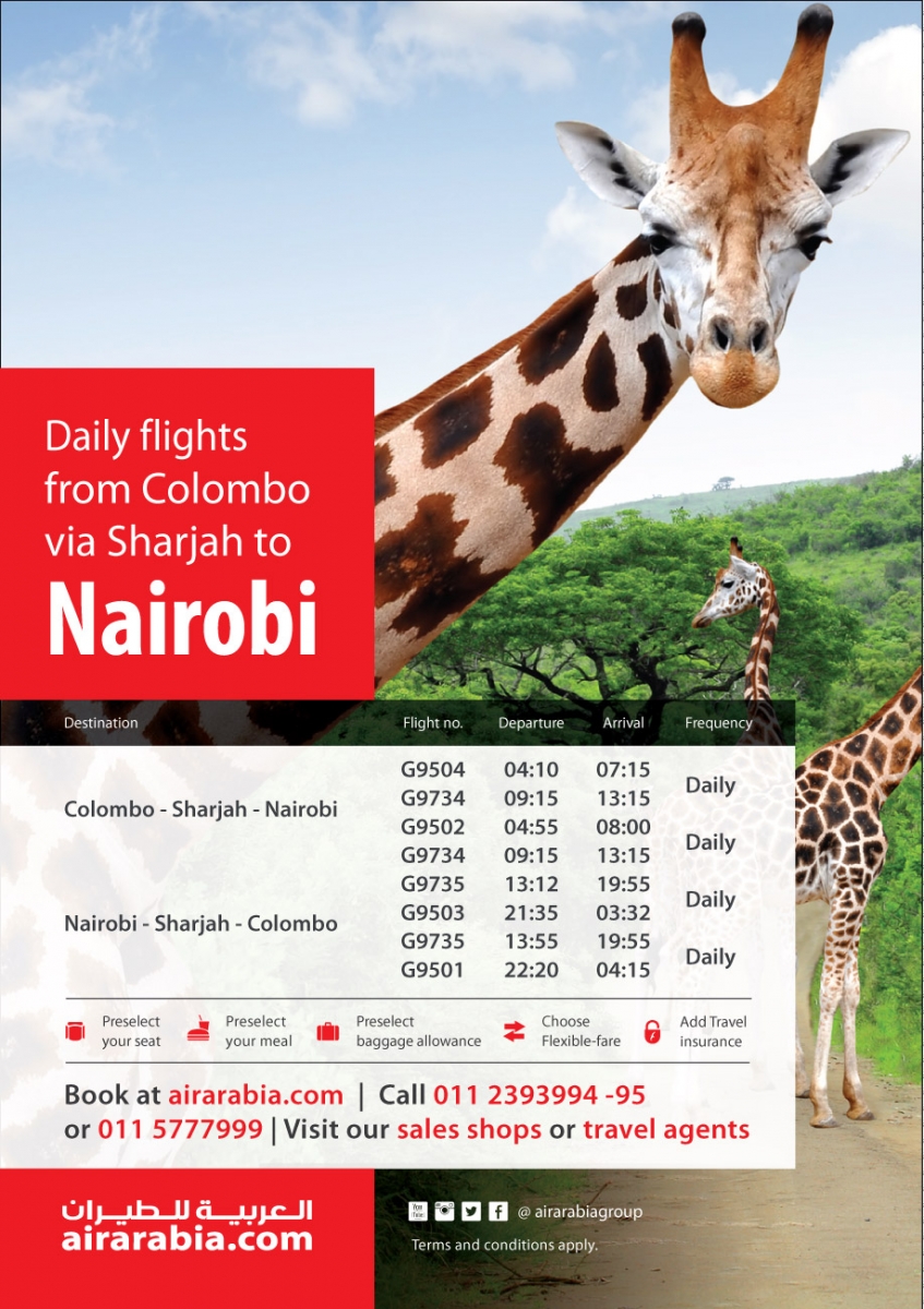 Enjoy daily flights from Colombo to Nairobi!
