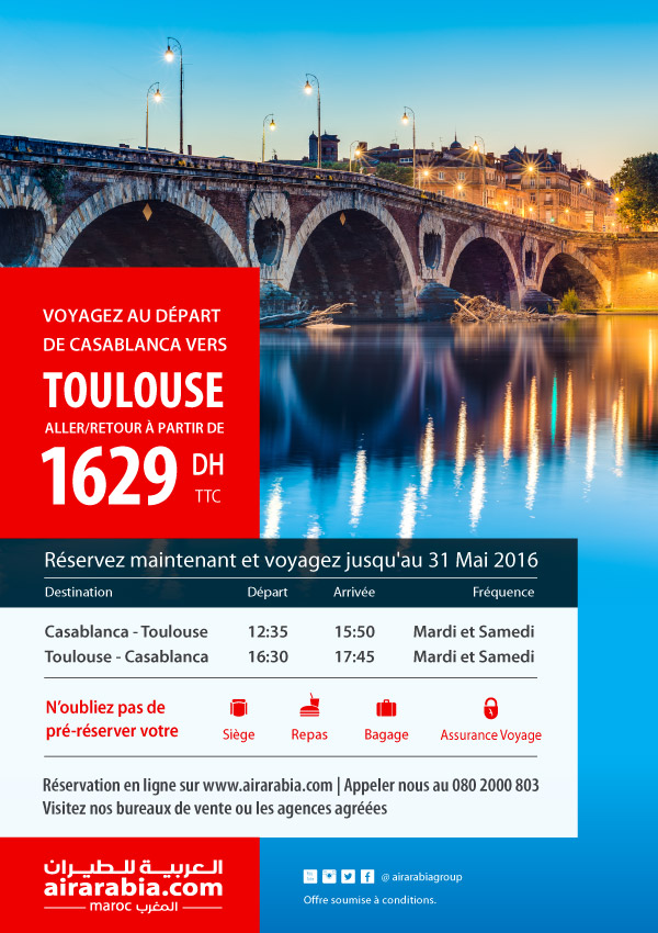 Voyagez au départ de Casablanca vers Toulouse