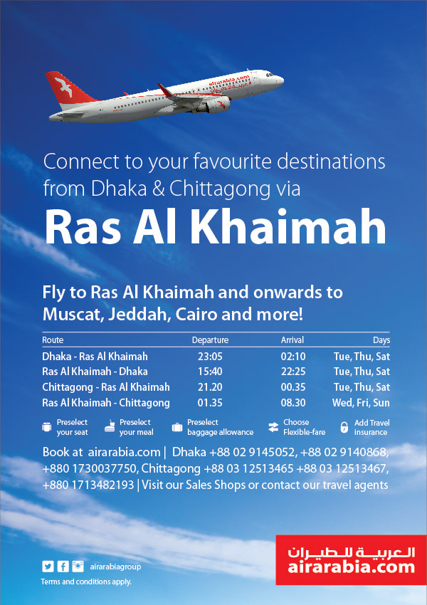 Connecting to yor favourite destinations from Dhaka & Chittagong via Ras Al Khaimah