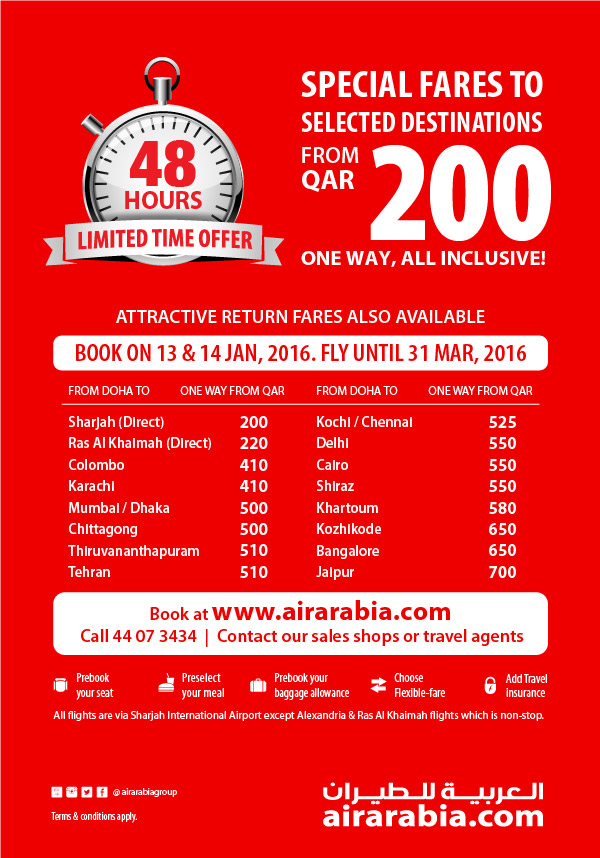 Special fares to selected destinations starting from QAR 200 