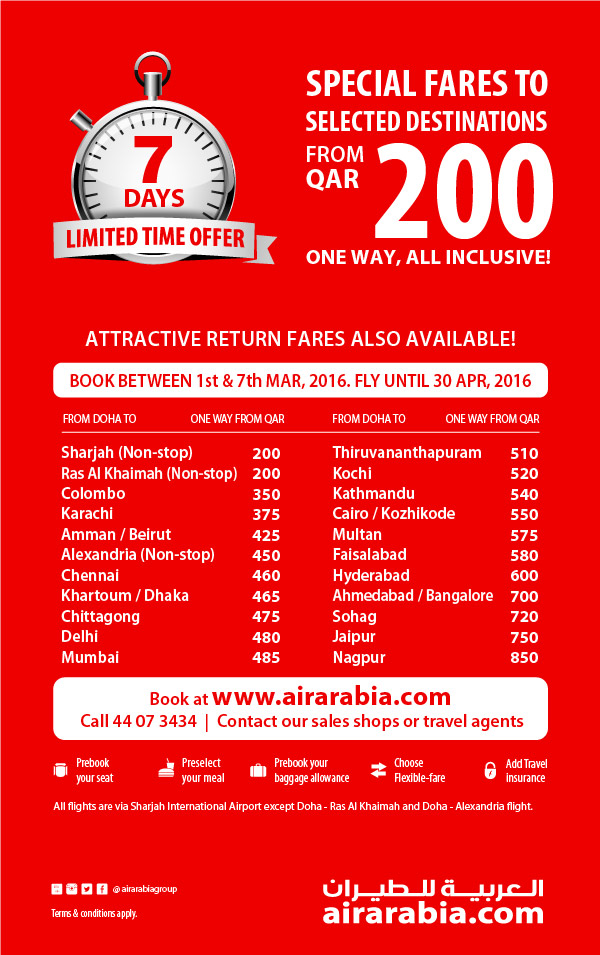 7 Days Offer: Fly To Selected Destinations From QAR 200
