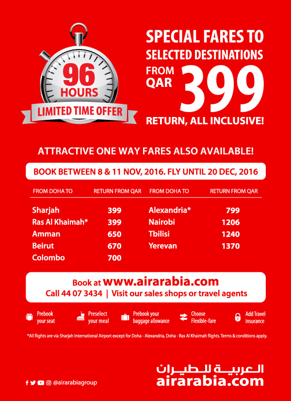 Special fares to selected destinations