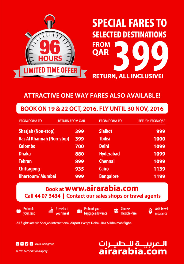 Special fares to selected destinations