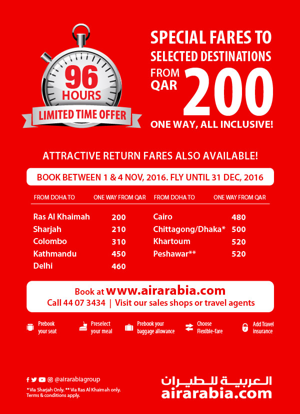 Special fares to selected destinations