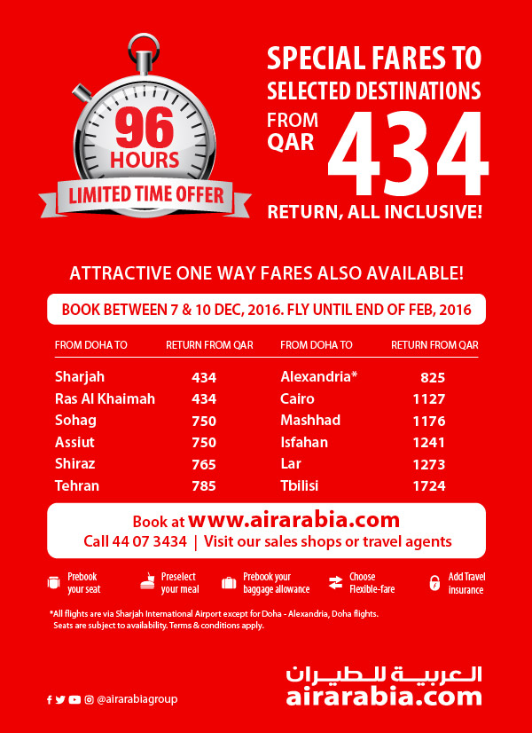 Special fares to selected destinations
