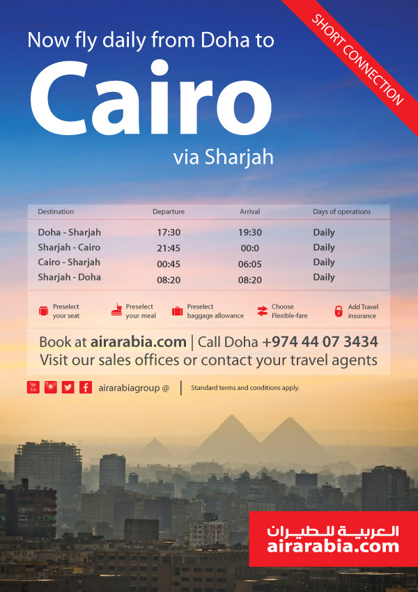 Now fly daily from Doha to Cairo via Sharjah
