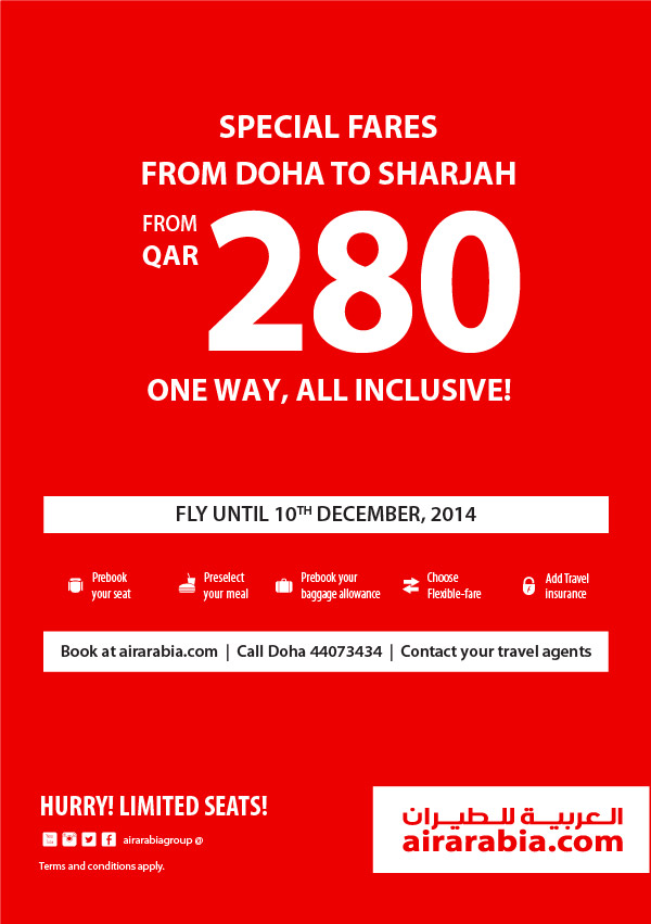 Special fares from Doha to Sharjah from QAR 280 one way, all inclusive!