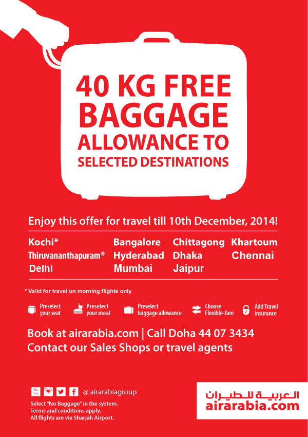 Free Baggage Allowance to selected destinations | Air Arabia