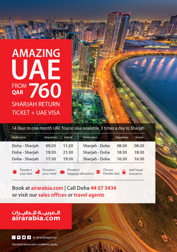 Amazing UAE from QAT 760 Sharjah return ticket + UAE Visa