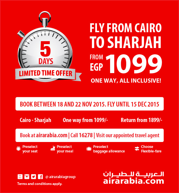 Fly from Cairo to Sharjah from EGP 1099 one way, all inclusive!