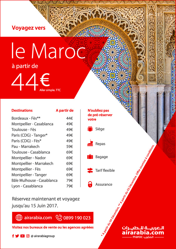 Voyagez vers le Maroc à partir de 44€ aller simple, TTC