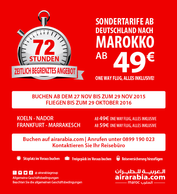 Sondertarife ab Deutschland nach Marokko ab 49$ one way flug, alles inklusive!