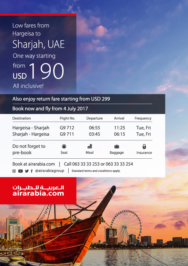 Low fares from Hargeisa to Sharjah