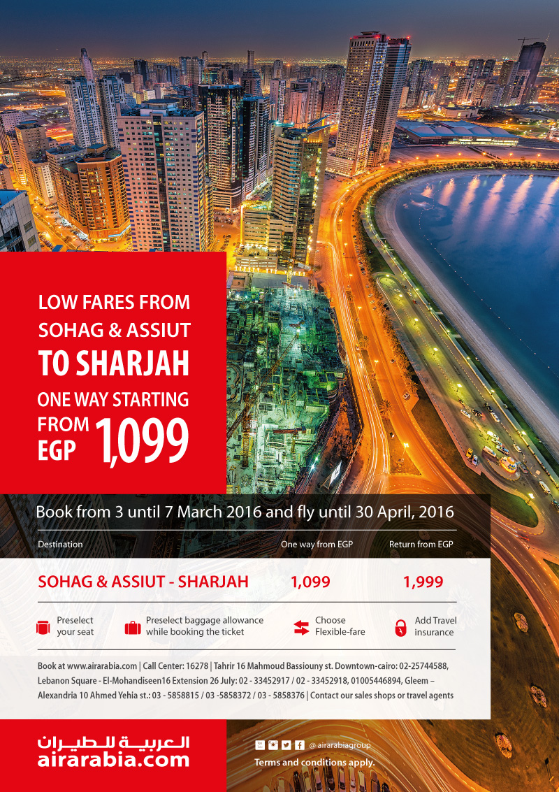 Low fares from Sohag and Assiut to Sharjah from EGP 1,099