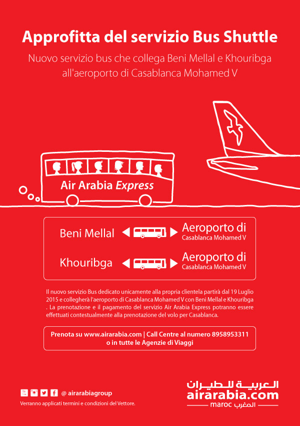 Approfitta del servizio Bus Shuttle Nuovo servizio  bus collega Beni Mellal e Khouribga all'aeroporto di Casabalanca Mohamed V
