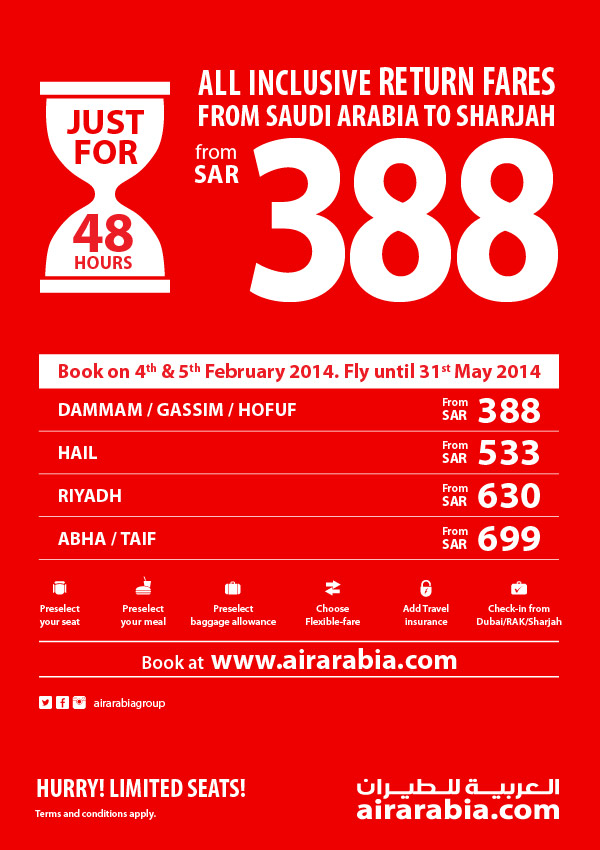 Web exclusive offer: All inclusive return fares from SAR 388!