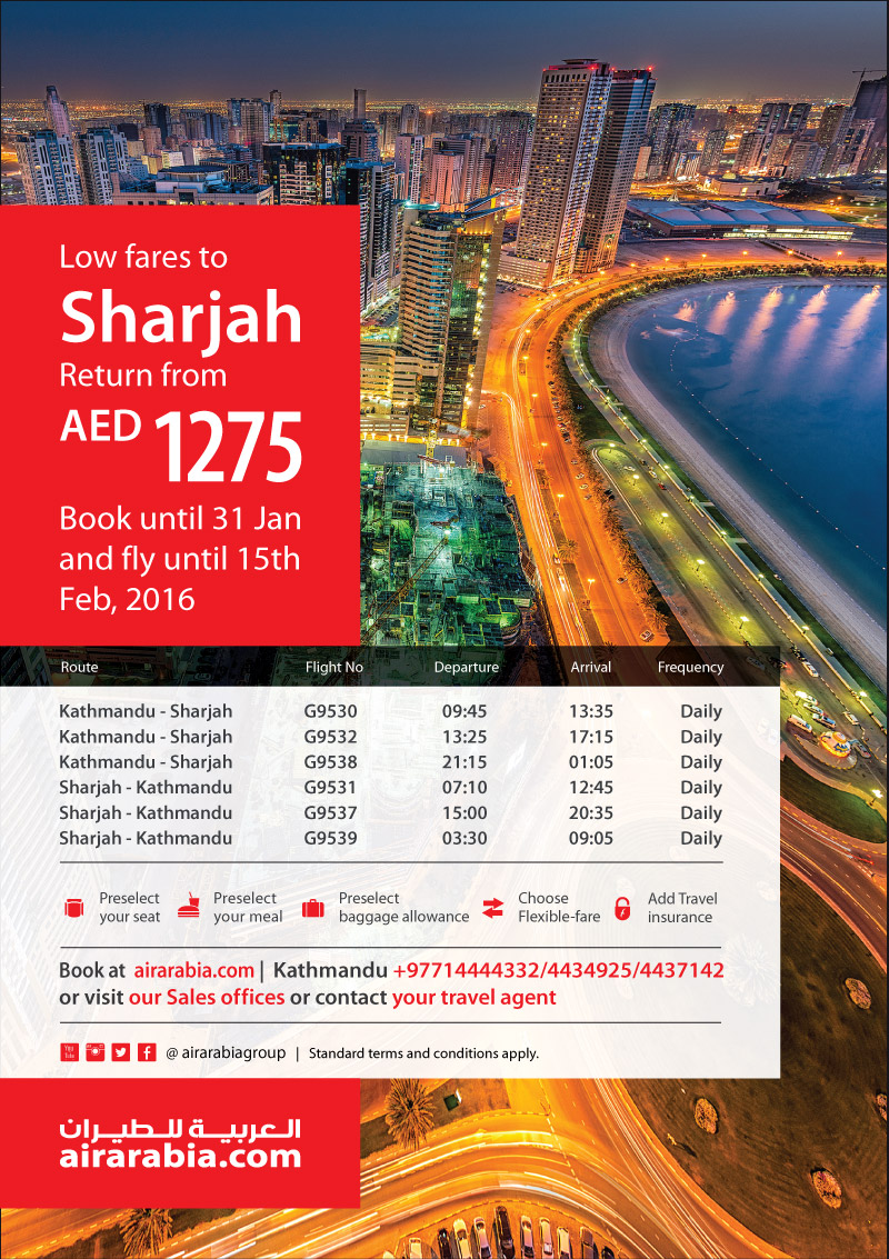 Low fares to Sharjah from AED 1,275, return all inclusive