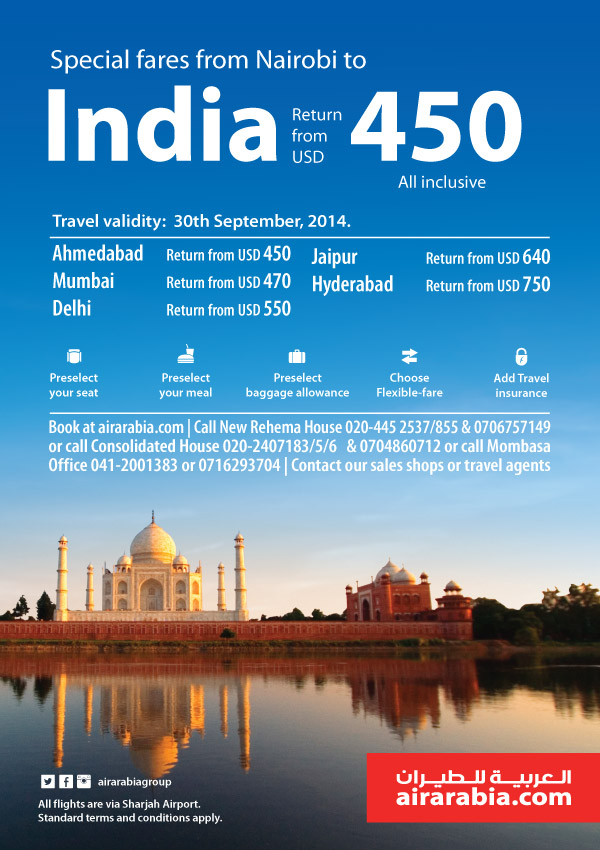 Special Fares from Nairobi to India starting from USD 450