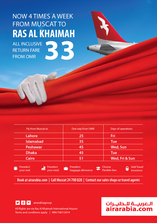 Fly 4 times a week from Muscat to Ras Al Khaimah