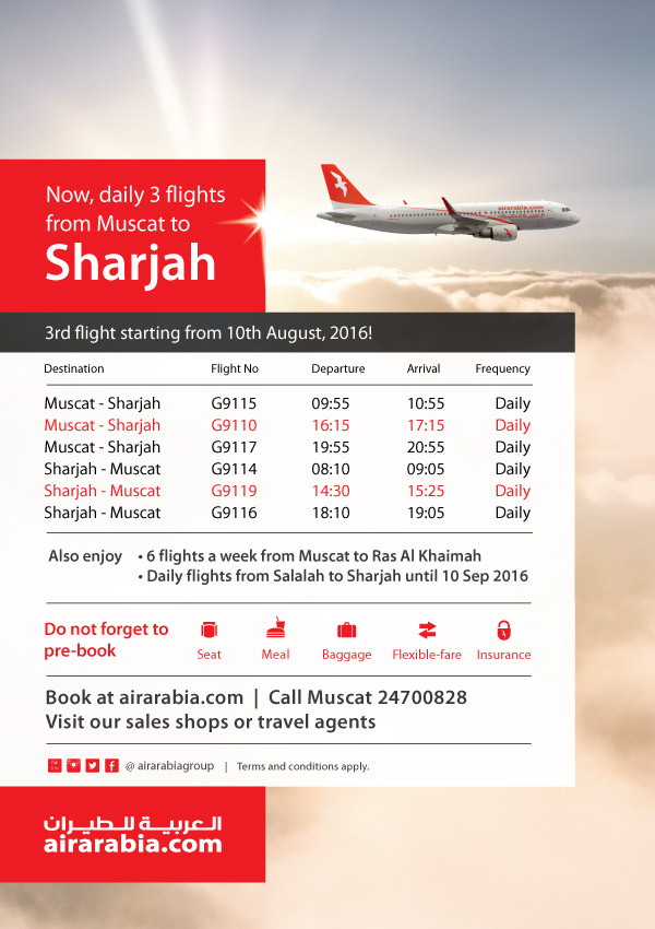 Now daily 3 flights from Muscat to Sharjah!