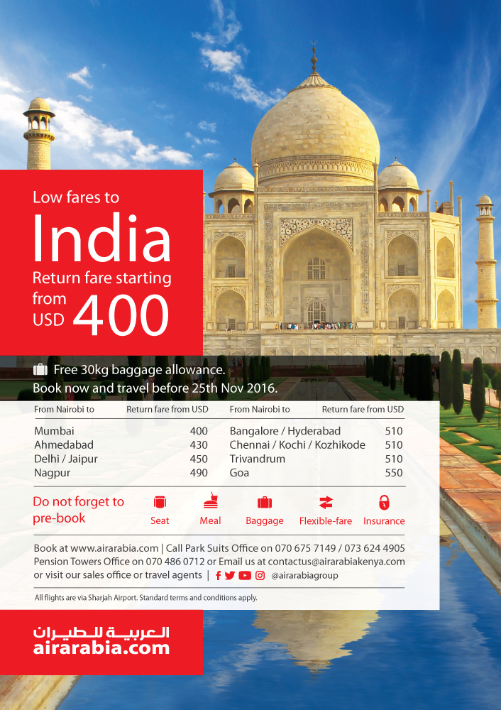 Low fares to India starting from USD 400 return!