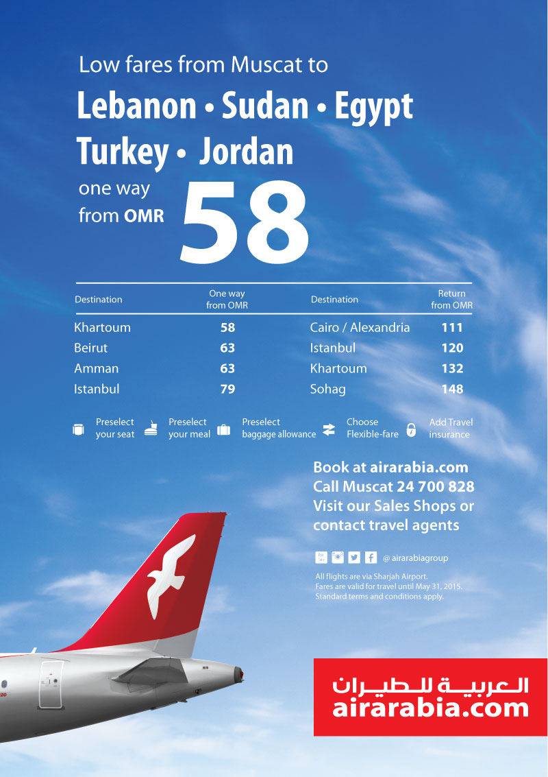 Low fares from Muscat to Lebanon, Sudan, Egypt, Turkey & Jordan!