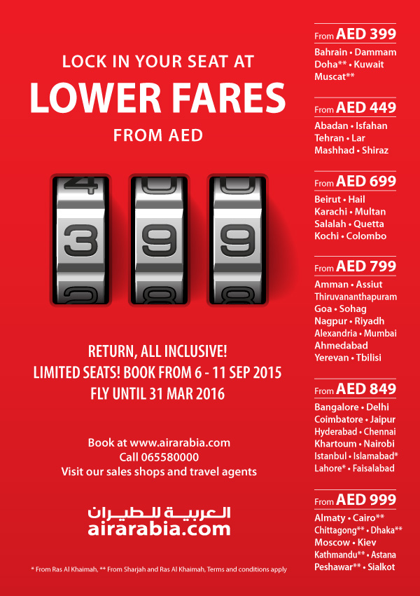 Lock in your seat at low fares: return from AED 399 all inclusive!