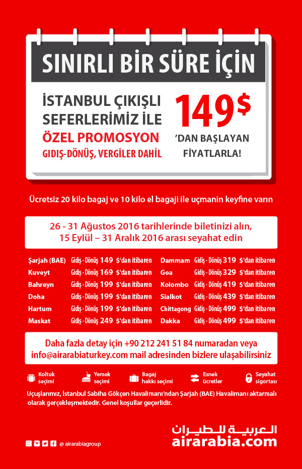 İstanbul'dan, seçili destinasyonlara  gidiş-dönüş  özel bilet promosyonu