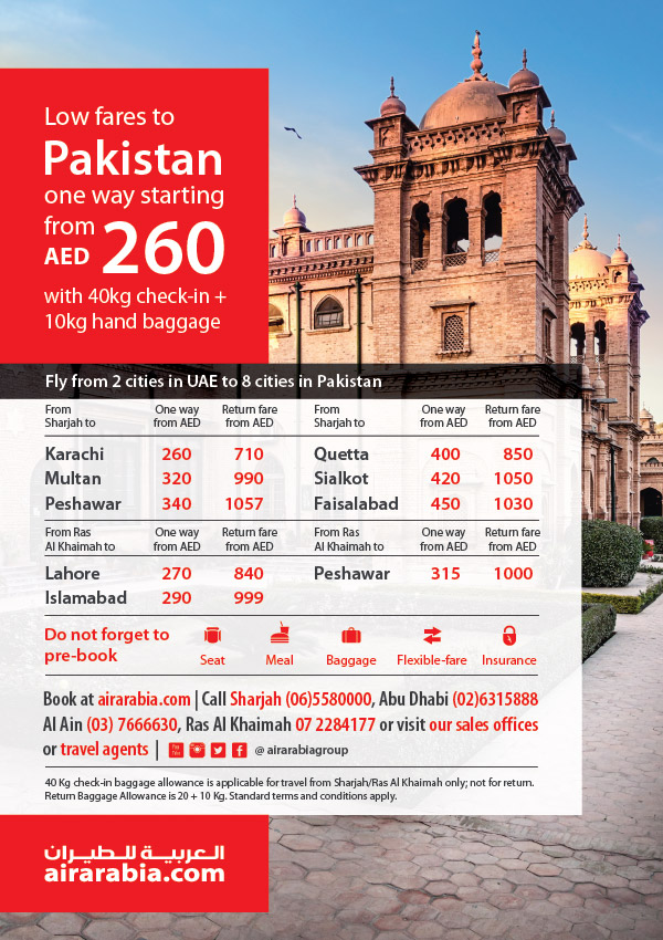 Low fares to Pakistan from AED 260