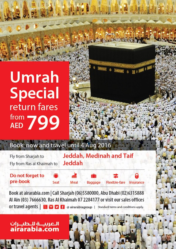 Umrah special return fares from AED 799, all inclusive!