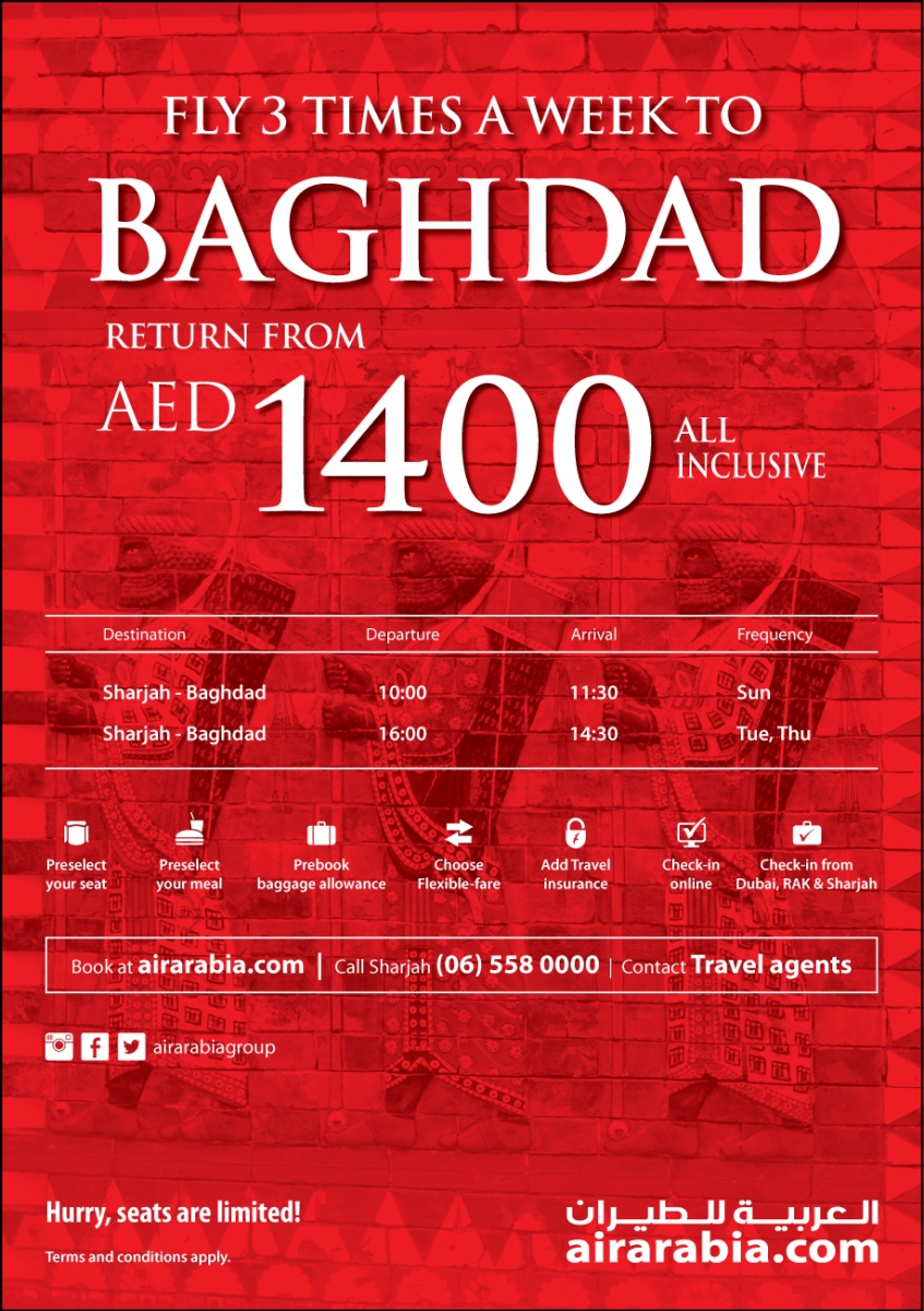 Fly 3 times a week from Sharjah to Baghdad