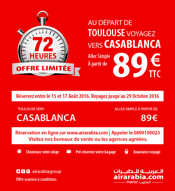 Au Départ De Toulouse Voyagez Vers Casablanca 89€, TTC.