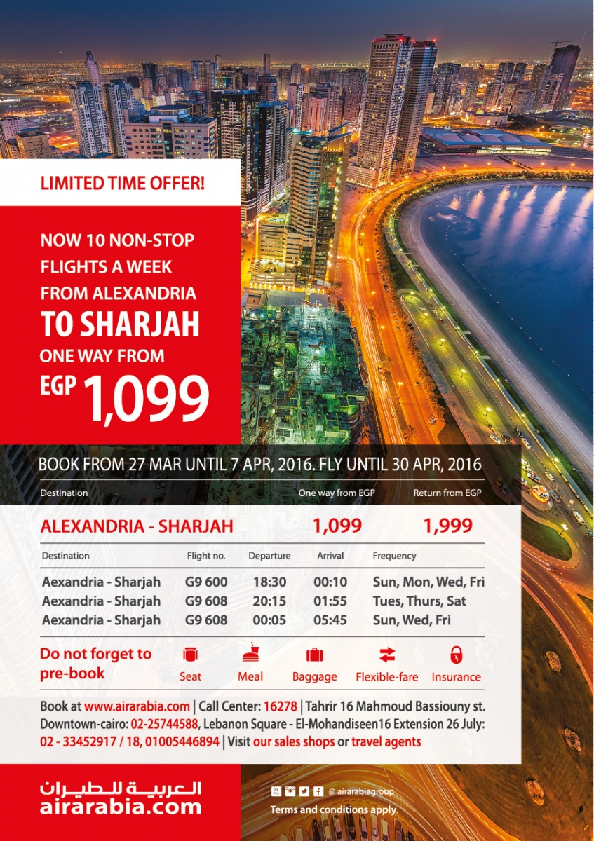 10 non-stop flights form Alexandria to Sharjah