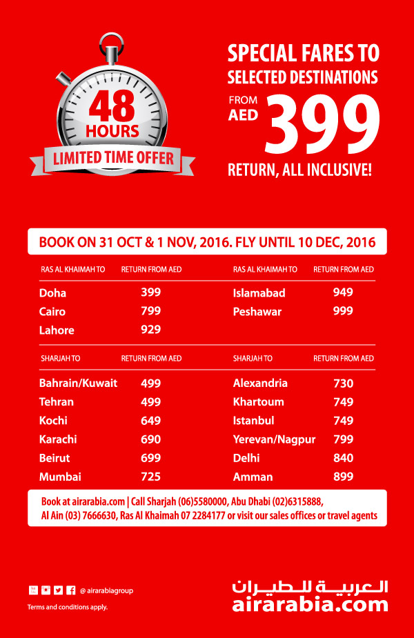 Special fares to selected destinations
