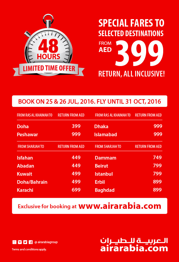 Special return fares to selected destinations from AED 399