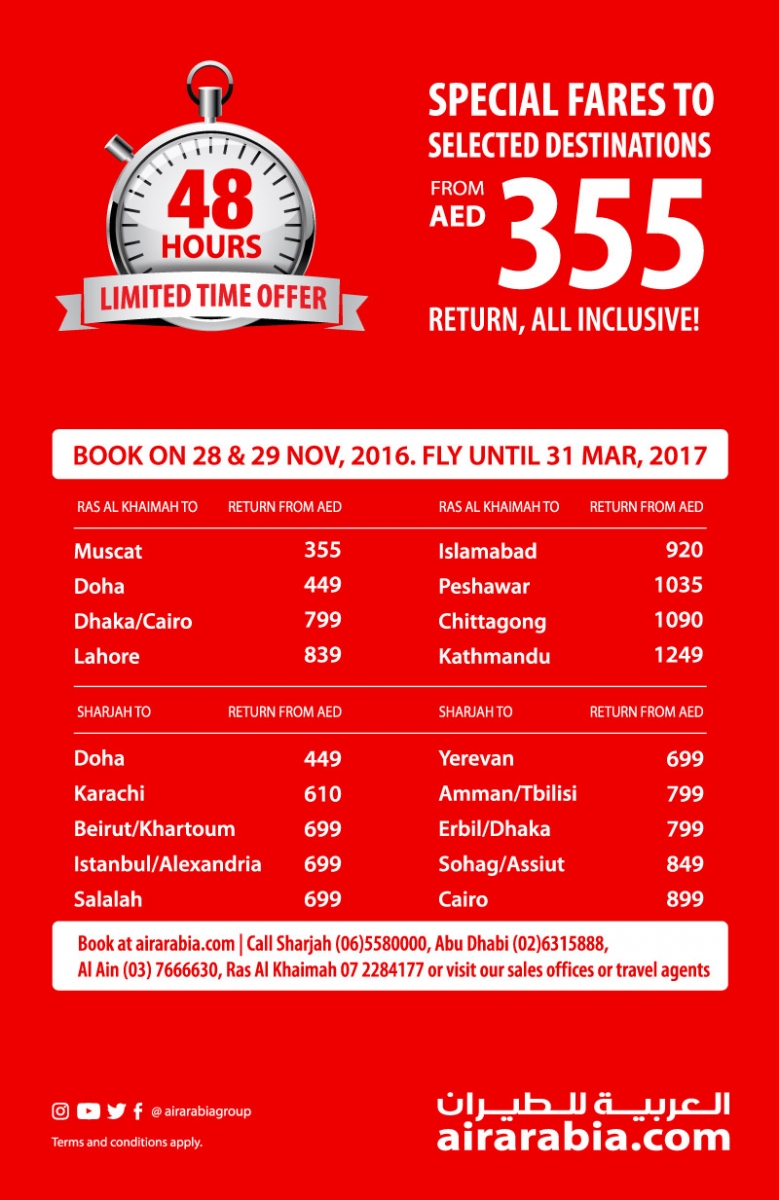Special fares to selected destinations